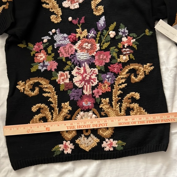 Jennifer Reed Too VTG NWT Hand Knit Sweater Floral 1x Long Length Embroidered - Picture 14 of 14